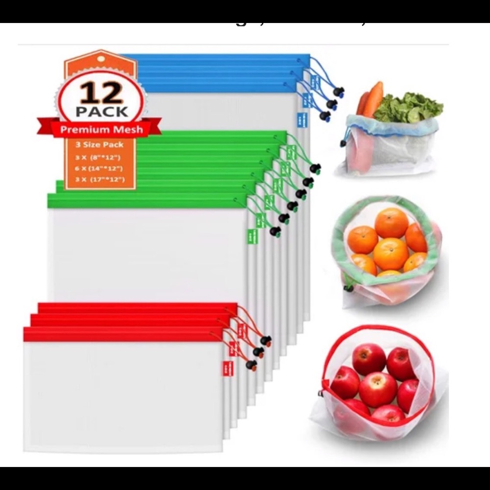 Set of 12 reusable mesh bags